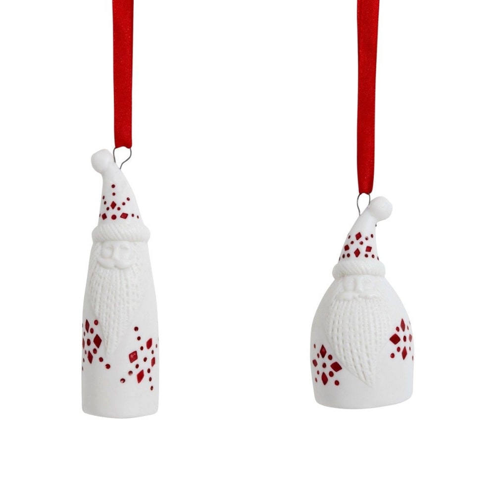 Set de 2 suspensions père-noël décoratives en grès blanc et rouge H9