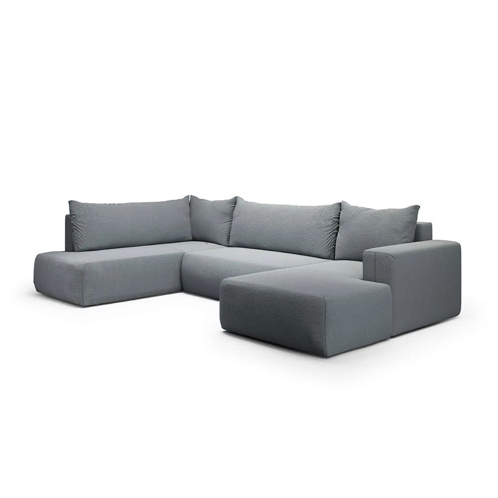 Canapé panoramique gauche 5 places en tissu gris clair