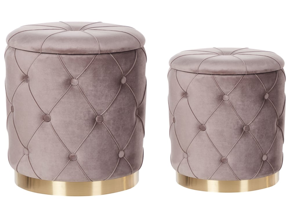 Lot de 2 poufs en tissu beige 4033x4436cm Lot de 2 poufs en tissu beige 4033x4436cm