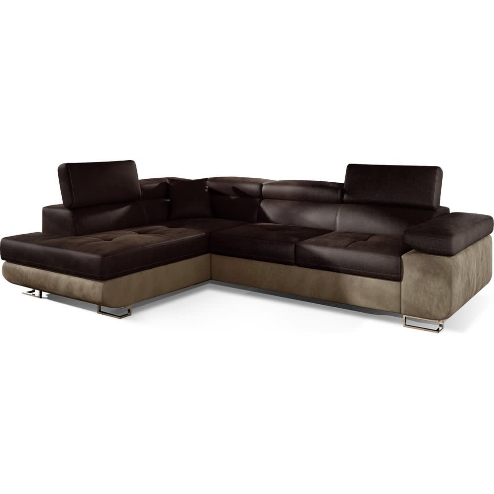 Canapé angle gauche convertible velours chocolat/marron 5 places