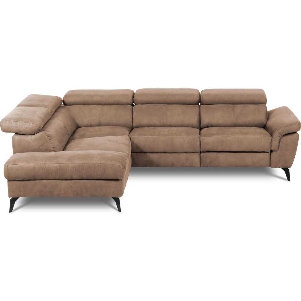 Canapé d'angle gauche relax électrique tissu marron 5 places