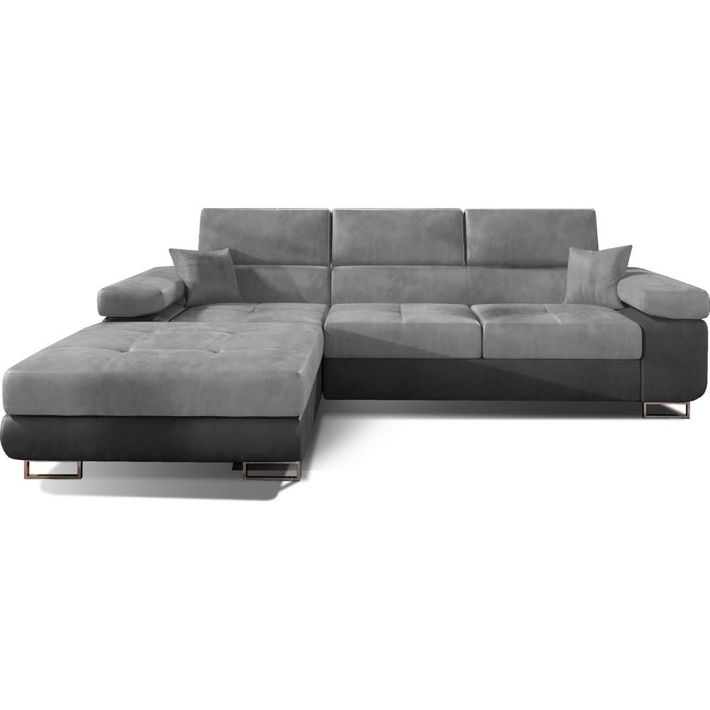 Canapé angle gauche convertible velours gris clair-foncé 5 places