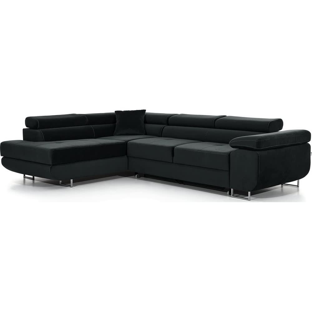 Canapé d'angle gauche convertible en velours noir 5 places