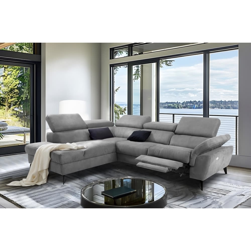 Canapé d'angle gauche relax électrique tissu gris foncé 5 places