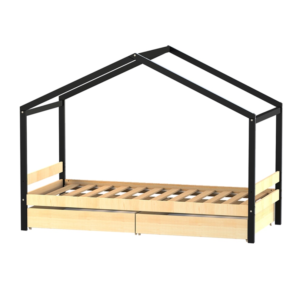 Weber industries Hausbett mit 2 Schubladen, Schwarz und helles Holz, 90x190 cm MEHRFARBIG HOLZ Baby