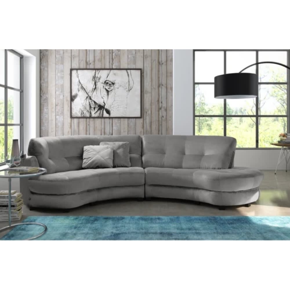 Canapé velours gris clair 5 places, côté accoudoir gauche