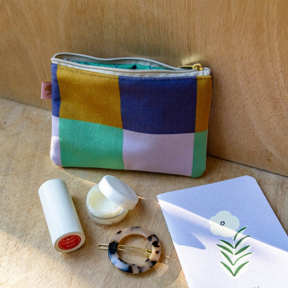 Porte-monnaie en velours imprimé, 10x15 cm, motif carreaux doré - Maisons du Monde