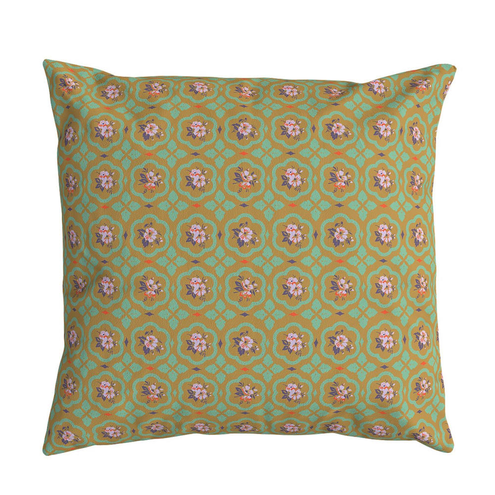 Vent de Bohème Kissenhülle aus Samt mit goldenem grafischem Muster style classic chic Braun Samt