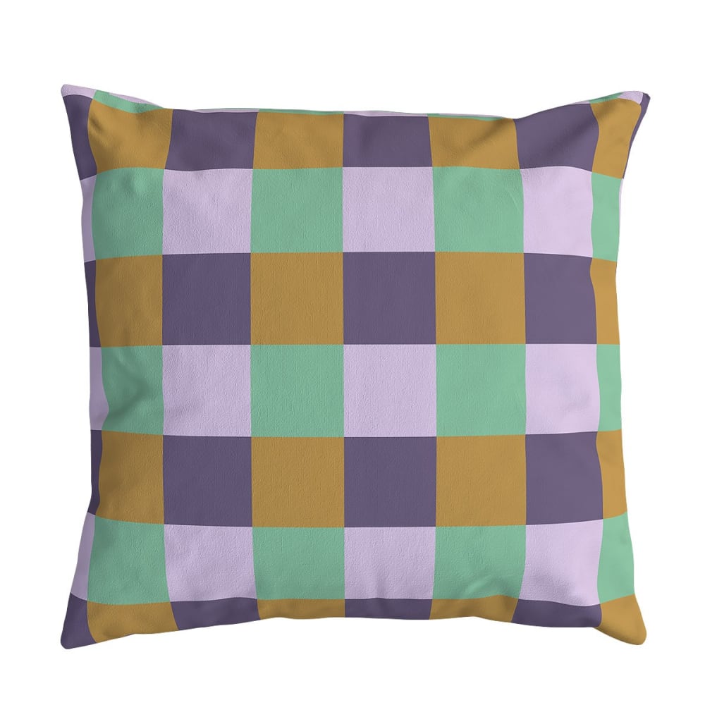 Vent de Bohème Housse de coussin velours, 45x45 cm, motif carreaux doré style classique chic Marron