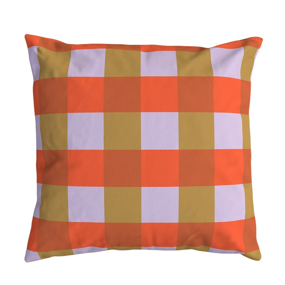 Housse de coussin velours, 45x45 cm, motif carreaux orange