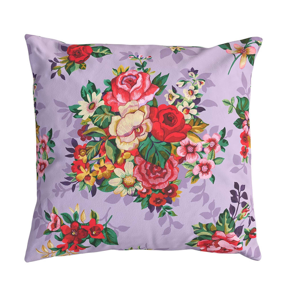 Vent de Bohème Housse de coussin velours, 45x45 cm, motif fleuri lila style classique chic Violet