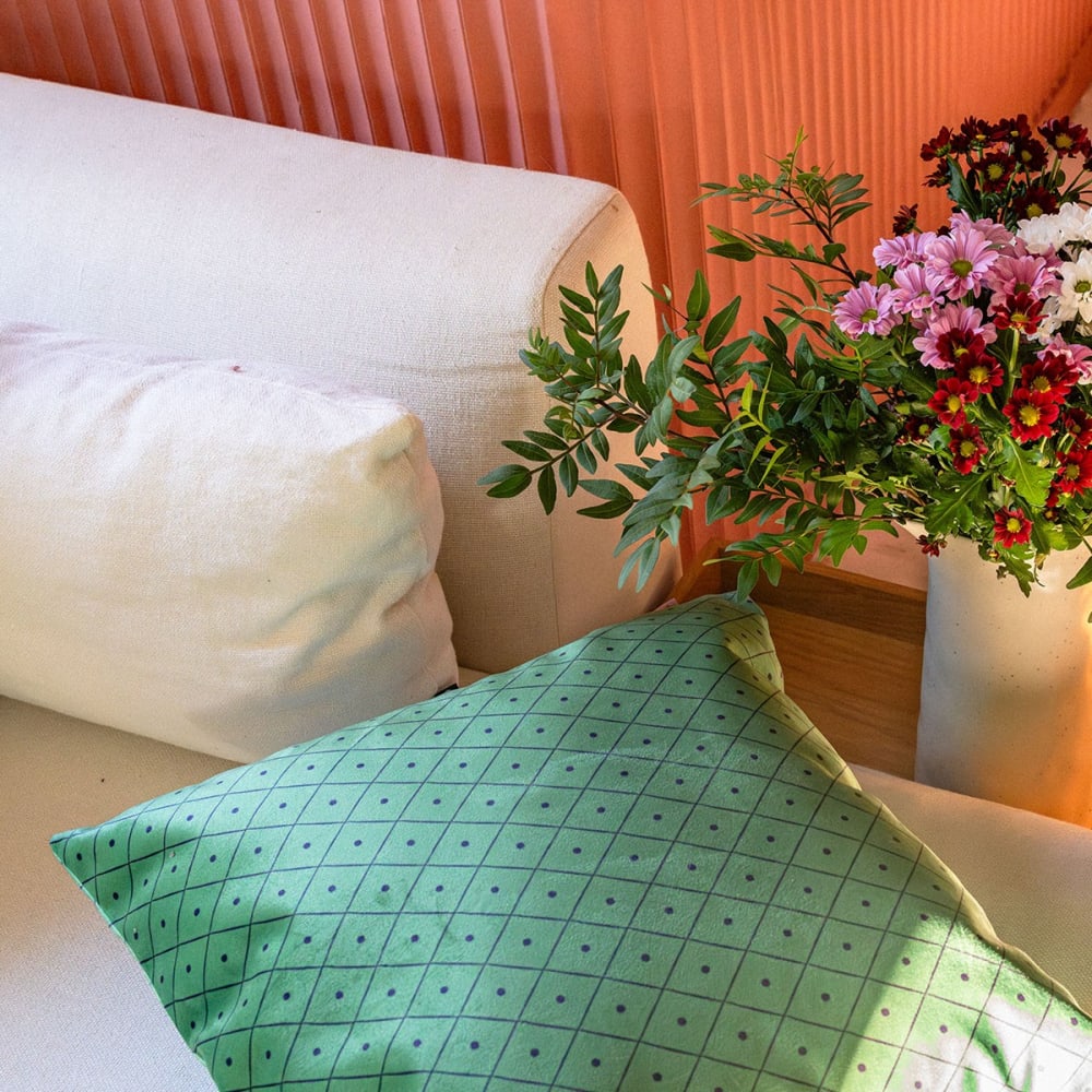 Housse de coussin velours, 45x45 cm, motif graphique vert - Maisons du Monde