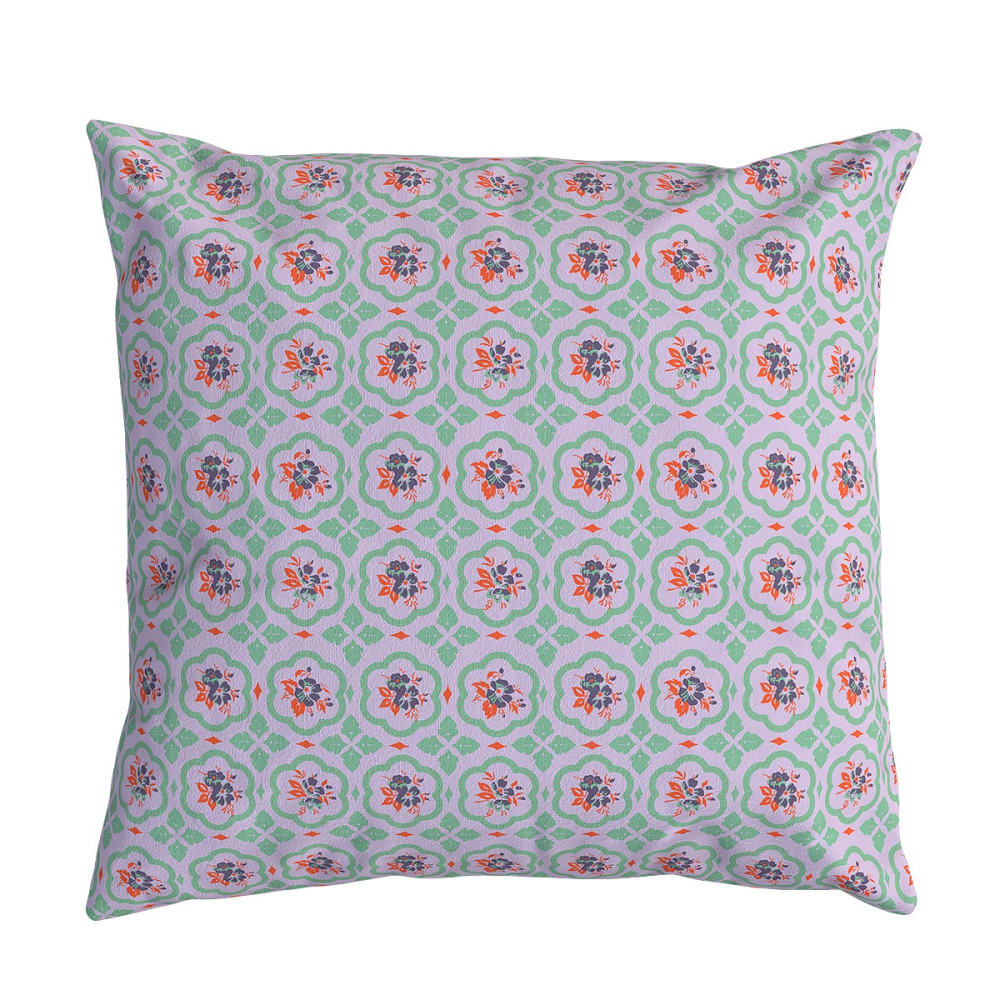Housse de coussin velours, 45x45 cm, motif graphique lila