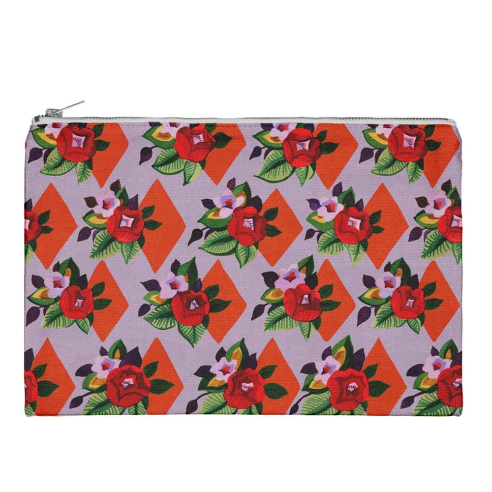 Pochette velours fleuri lila