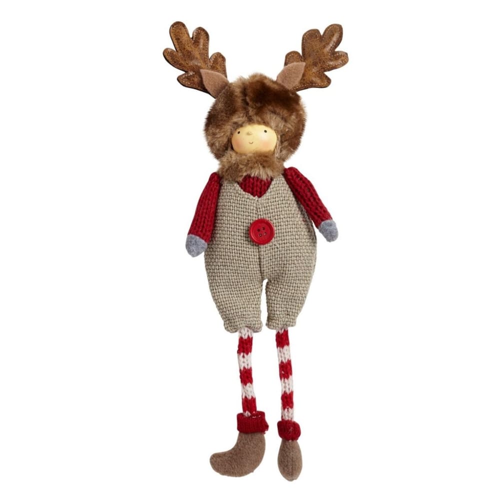 Suspensión figura de navidad niño en resina roja y marrón h33