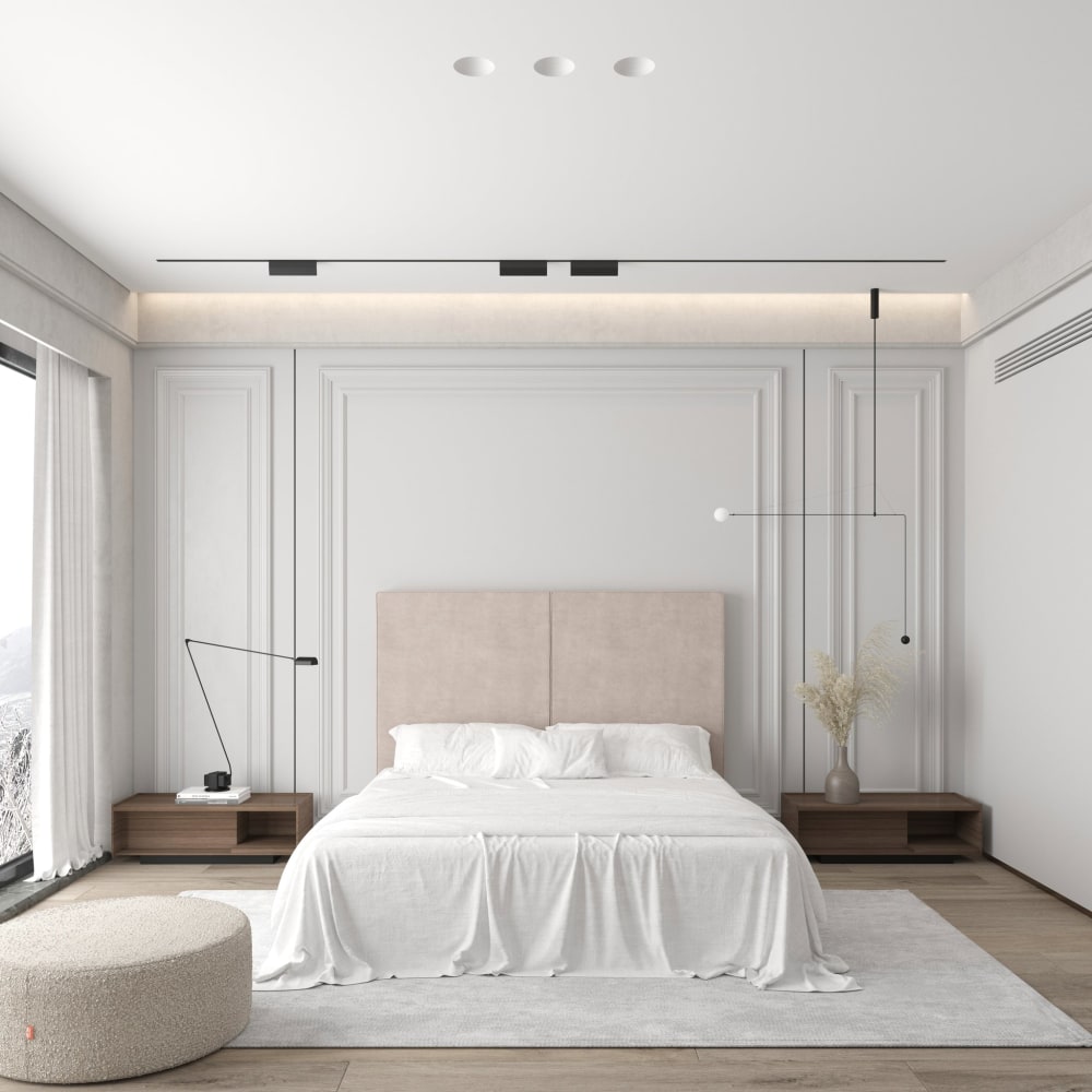 Tête de lit double panneau vertical beige, lit 105 cm, 115x120 cm