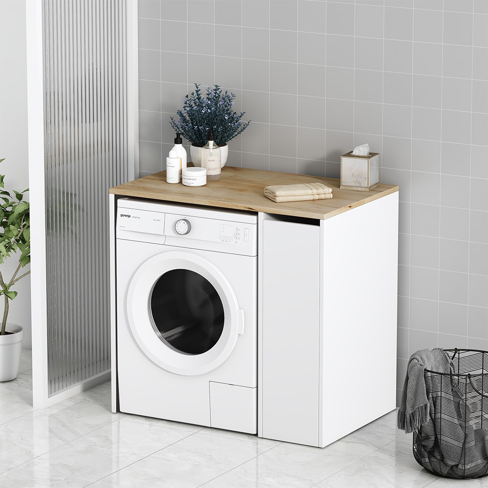 Armoire machine à laver avec 3 compartiments, Blanc 93.5 x 88.5cm