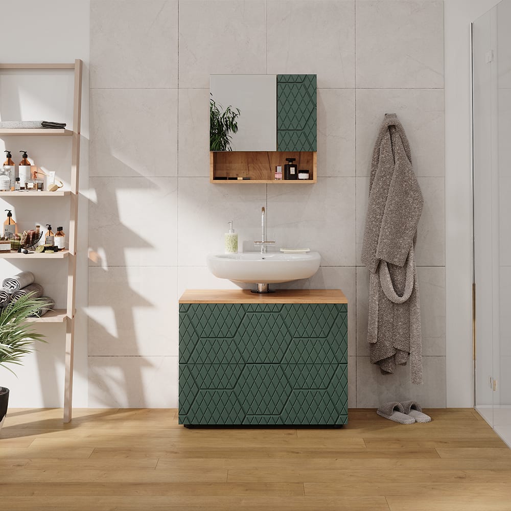 Meuble sous lavabo avec 2 tiroirs, Vert 80 x 58.6cm