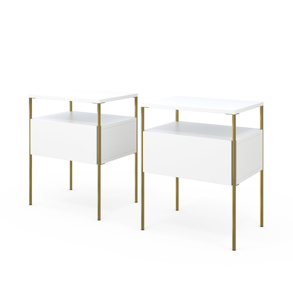 Vicco Nachttisch 2er Set, Weiß/Gold 40 x 50cm style modern Weiß Spanplatte