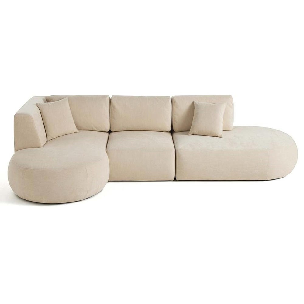 Canapé modulable 5 places angle gauche en tissu texturé beige