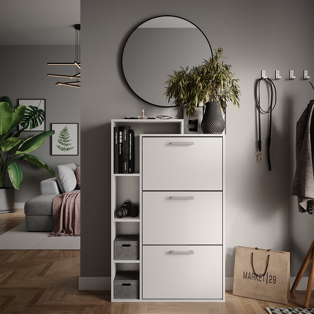 Meuble à chaussures avec 3 compartiments, Blanc 80 x 128.3cm