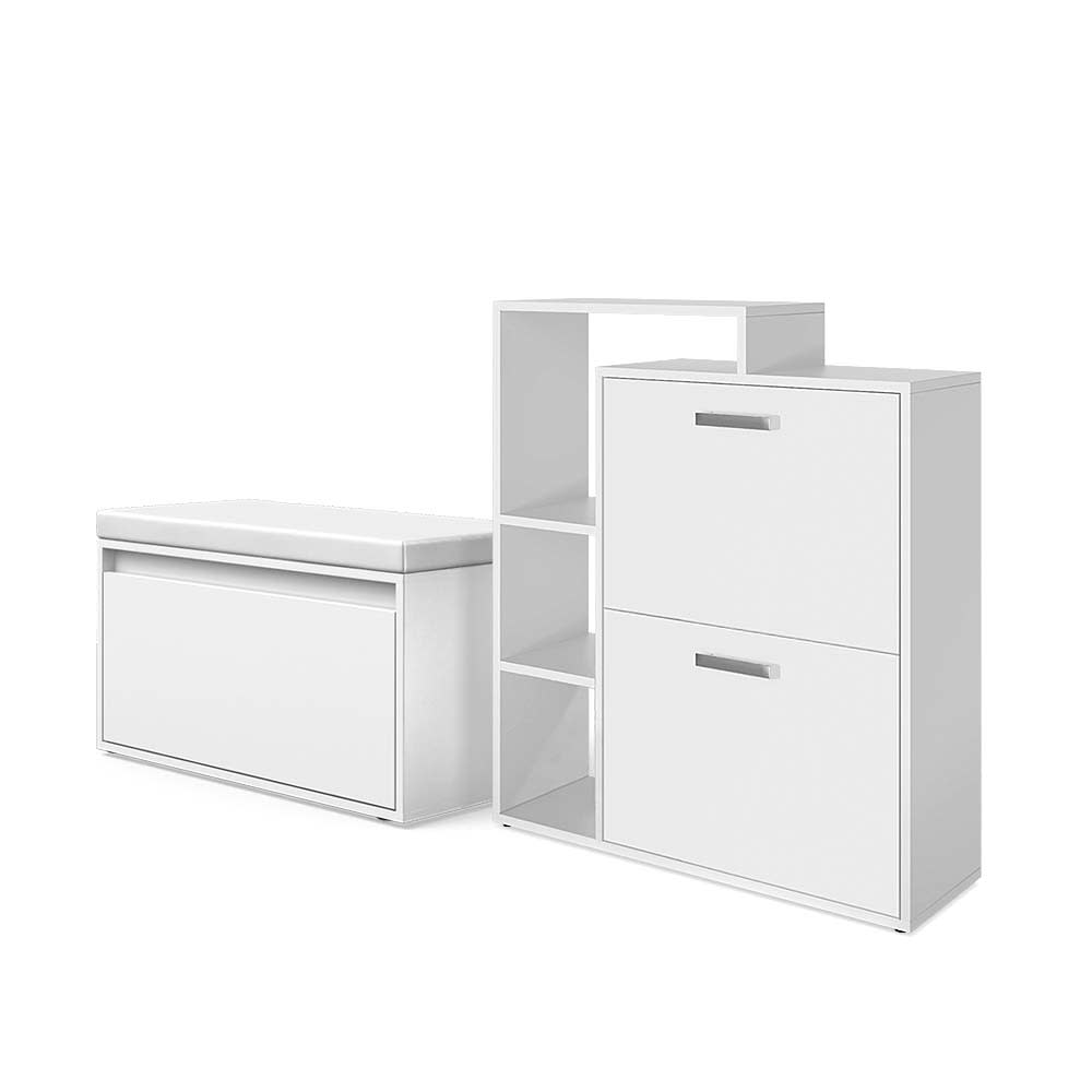 Vicco Schuhkipper 2 Teile, mit Sitzbank, Weiß 80 x 90 cm style modern Weiß Spanplatte