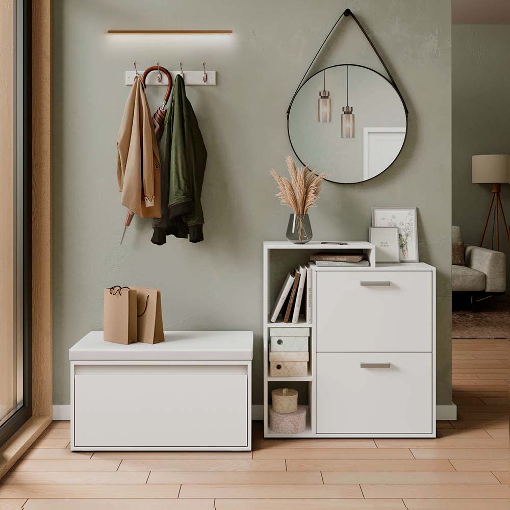Schuhkipper 2 Teile, mit Sitzbank, Weiß 80 x 90 cm - Maisons Du