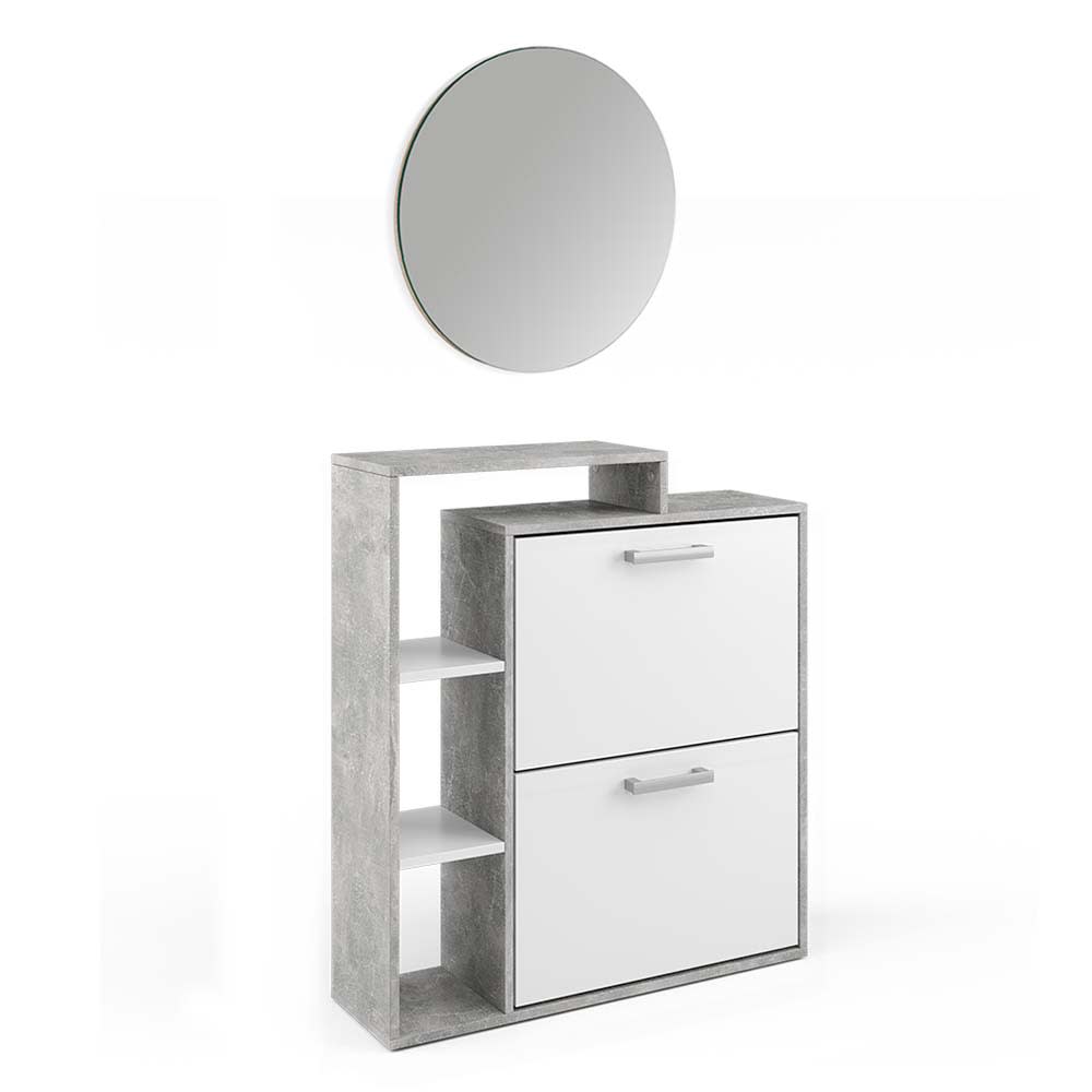 Vicco Schuhkipper 2 Teile, mit Spiegel, Beton 80 x 90 cm style modern Grau Spanplatte