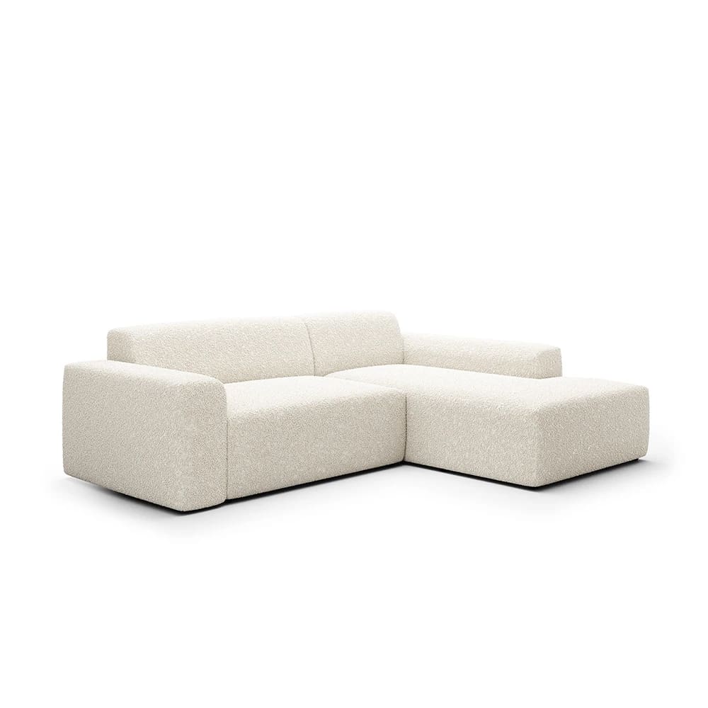 Canapé d'angle droit 4 places en tissu bouclette écrue