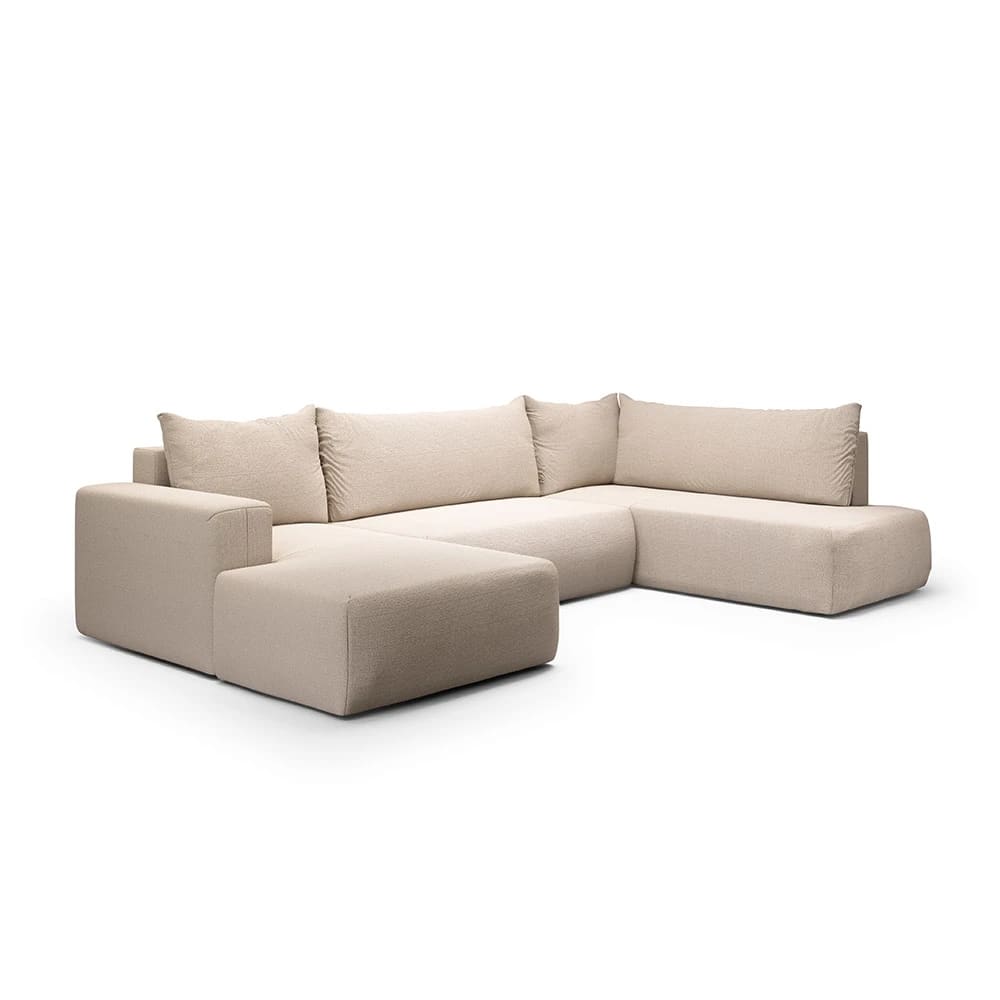 Canapé panoramique droit 5 places en tissu beige