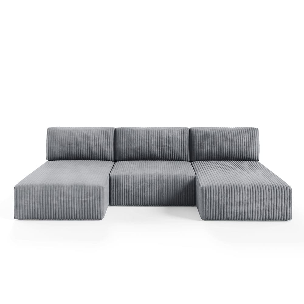 Canapé panoramique convertible 5 places en côtelé gris