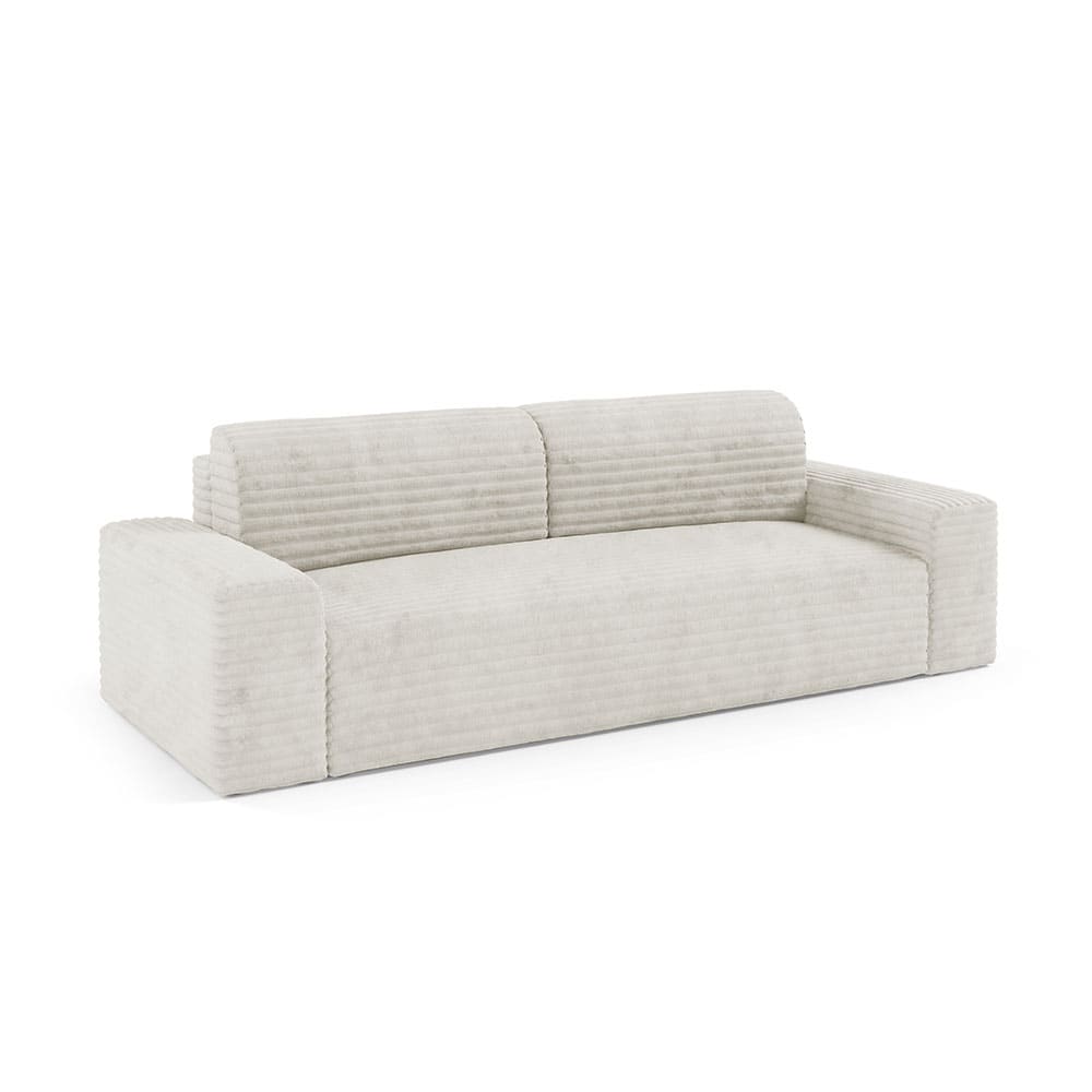 Canapé 3 places convertible en velours côtelé écru