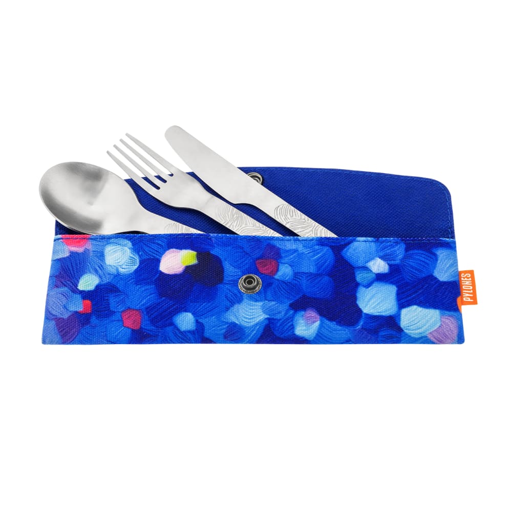 juego de cubiertos  azul acero inoxidable  19 x 6 x 1 cm