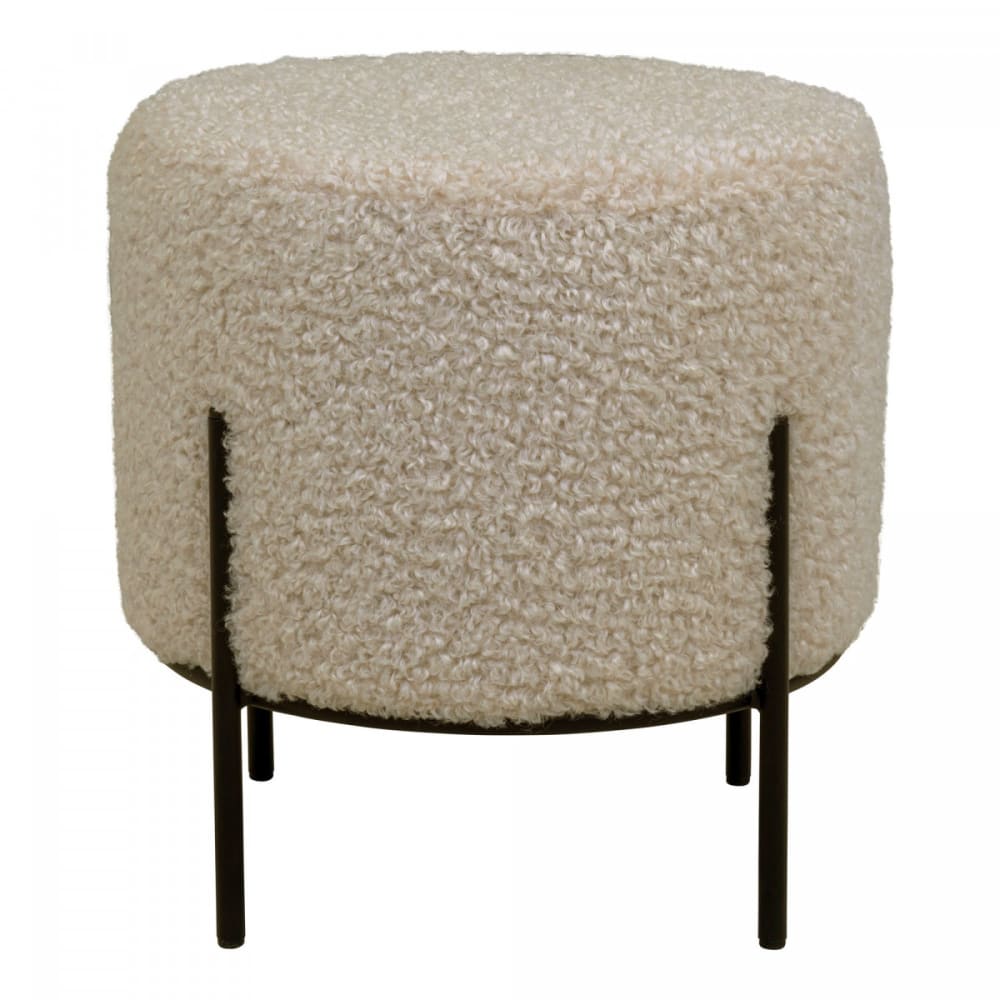 Repose-pieds rond imitation laine beige et pieds acier