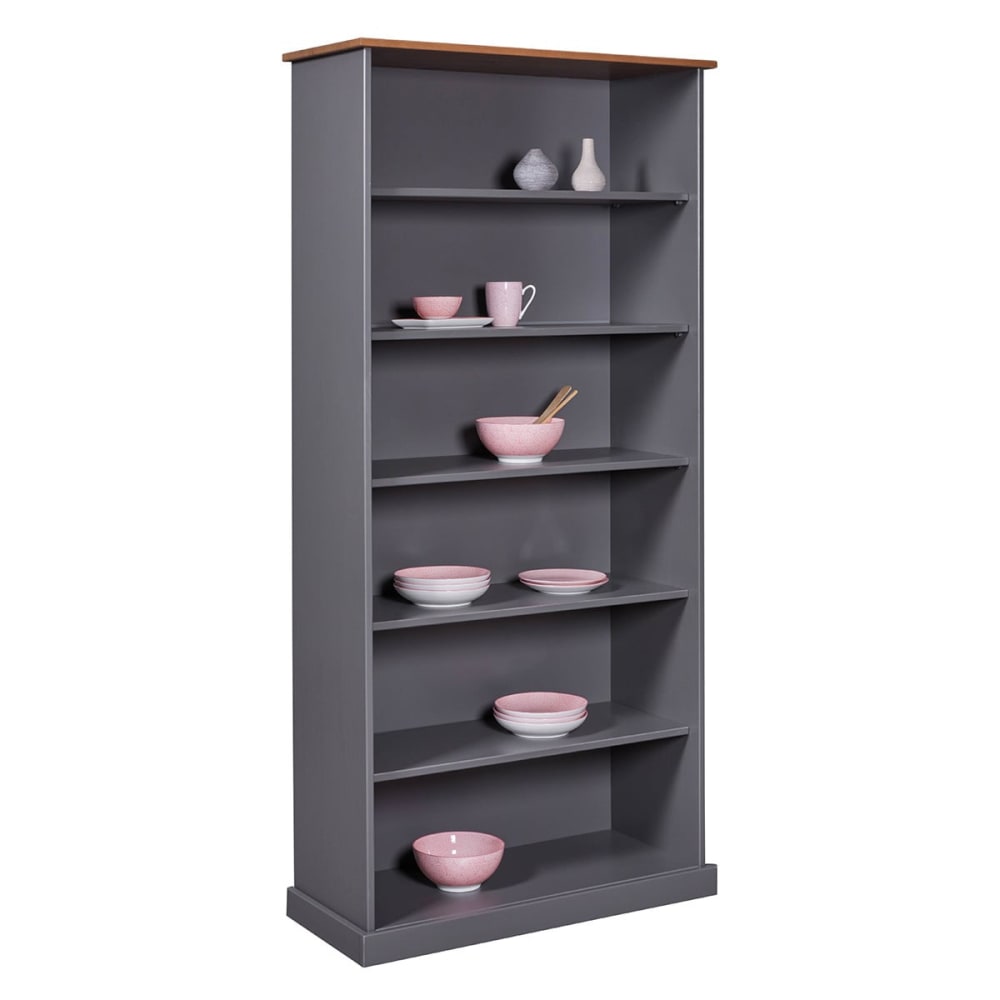 Bibliothèque 6 niches bois massif laqué gris