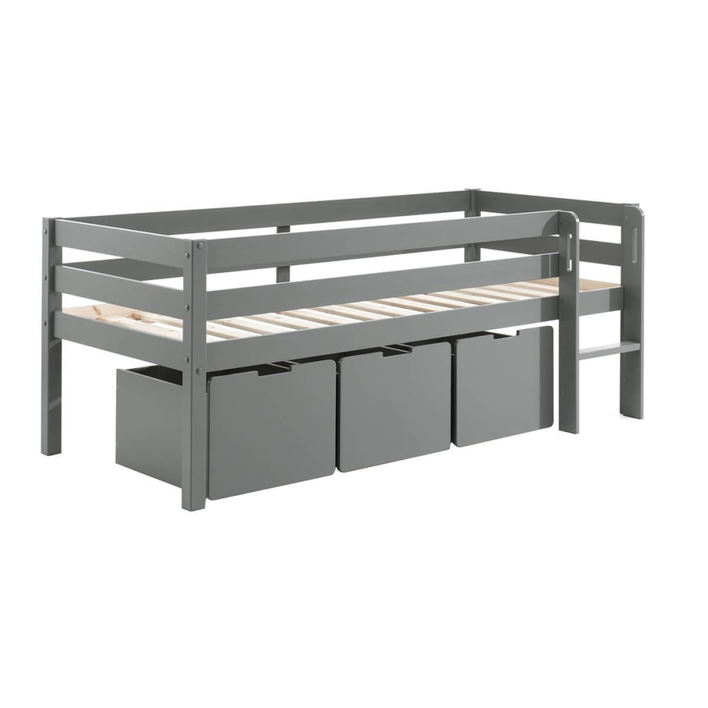 Lit surélevé en pin laqué gris 90x200cm avec 3 tiroirs - Maisons du Monde