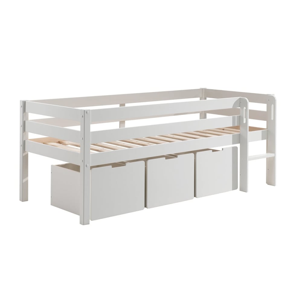 Lit surélevé en pin laqué blanc 90x200cm avec 3 tiroirs - Maisons du Monde