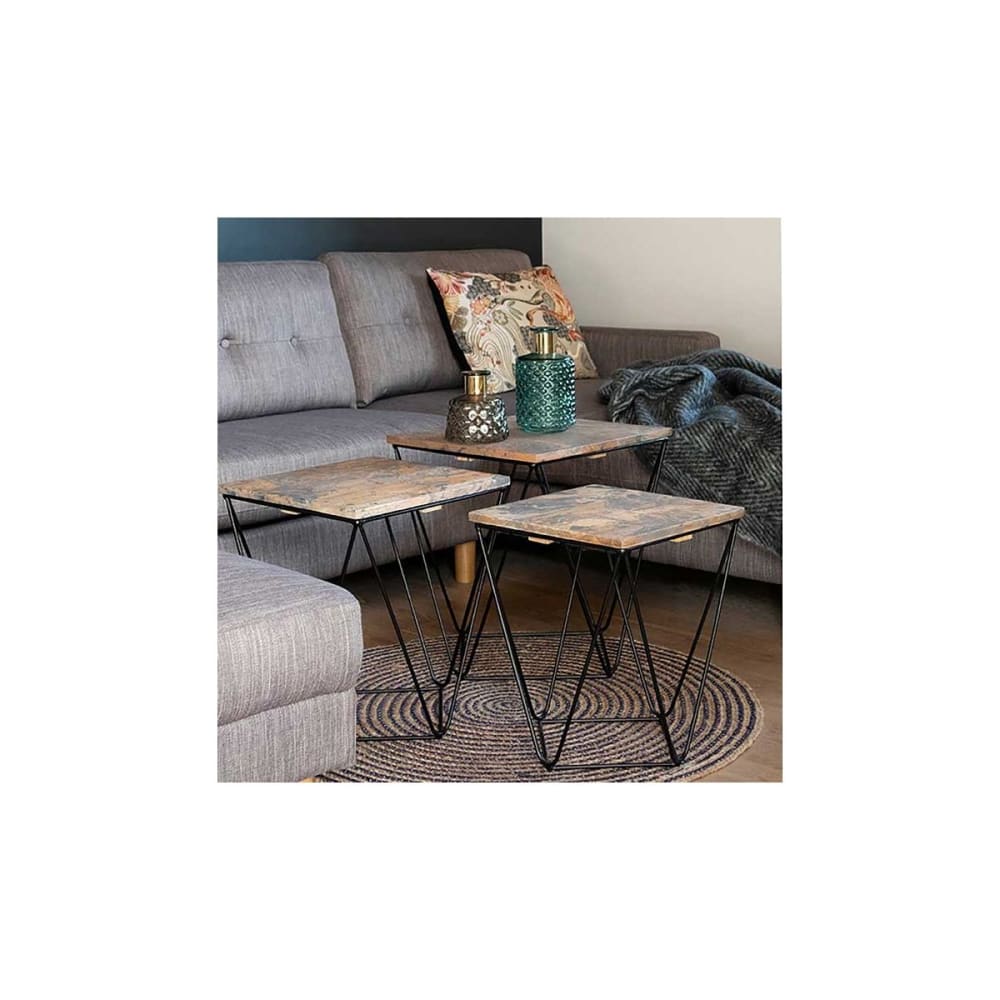 Lot de 3 tables basses acier et effet marbre gris - Maisons du Monde