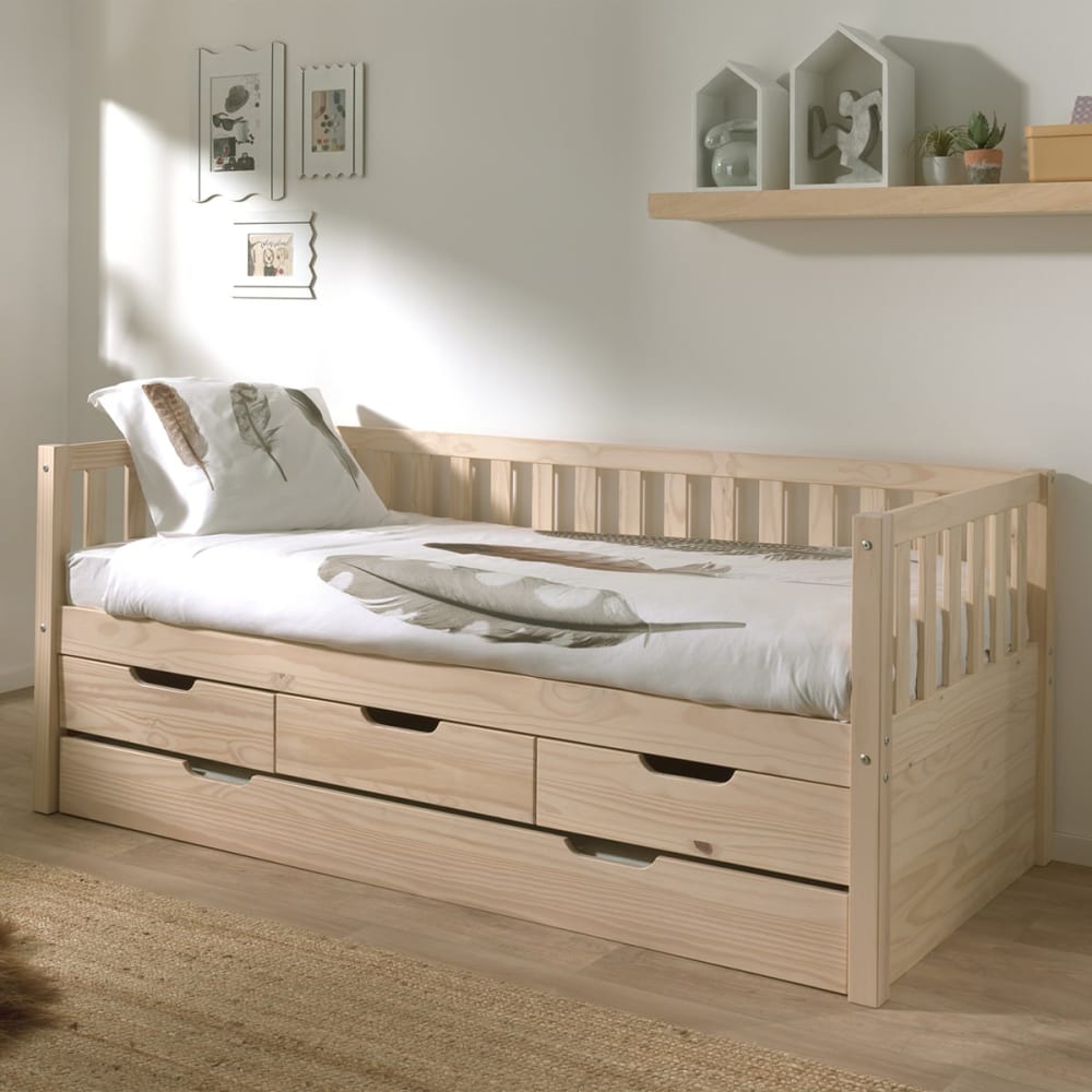 Lit gigogne 90x200cm à tiroirs en pin naturel - Maisons du Monde