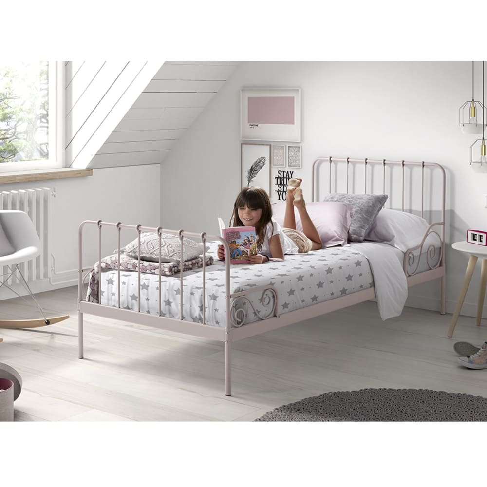Lit à barreaux 90x200cm métal poudré rose - Maisons du Monde