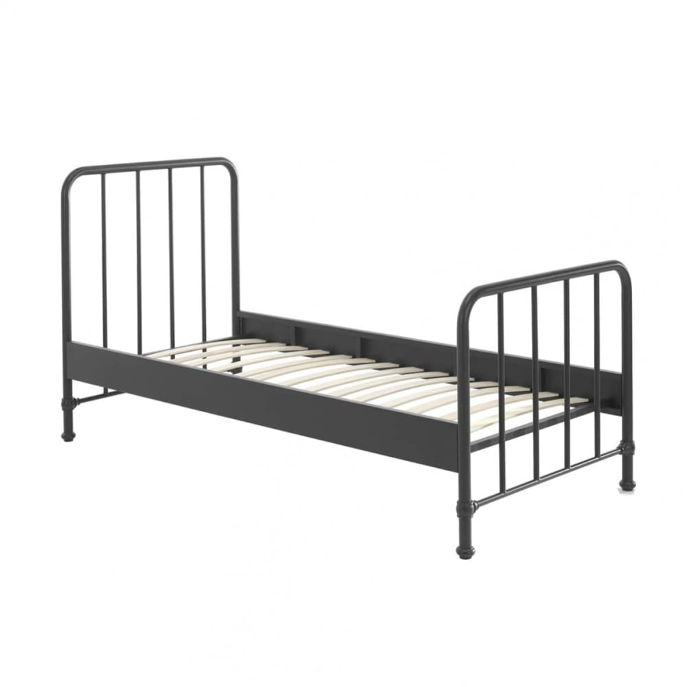 Lit à barreaux 90x200cm métal poudré noir