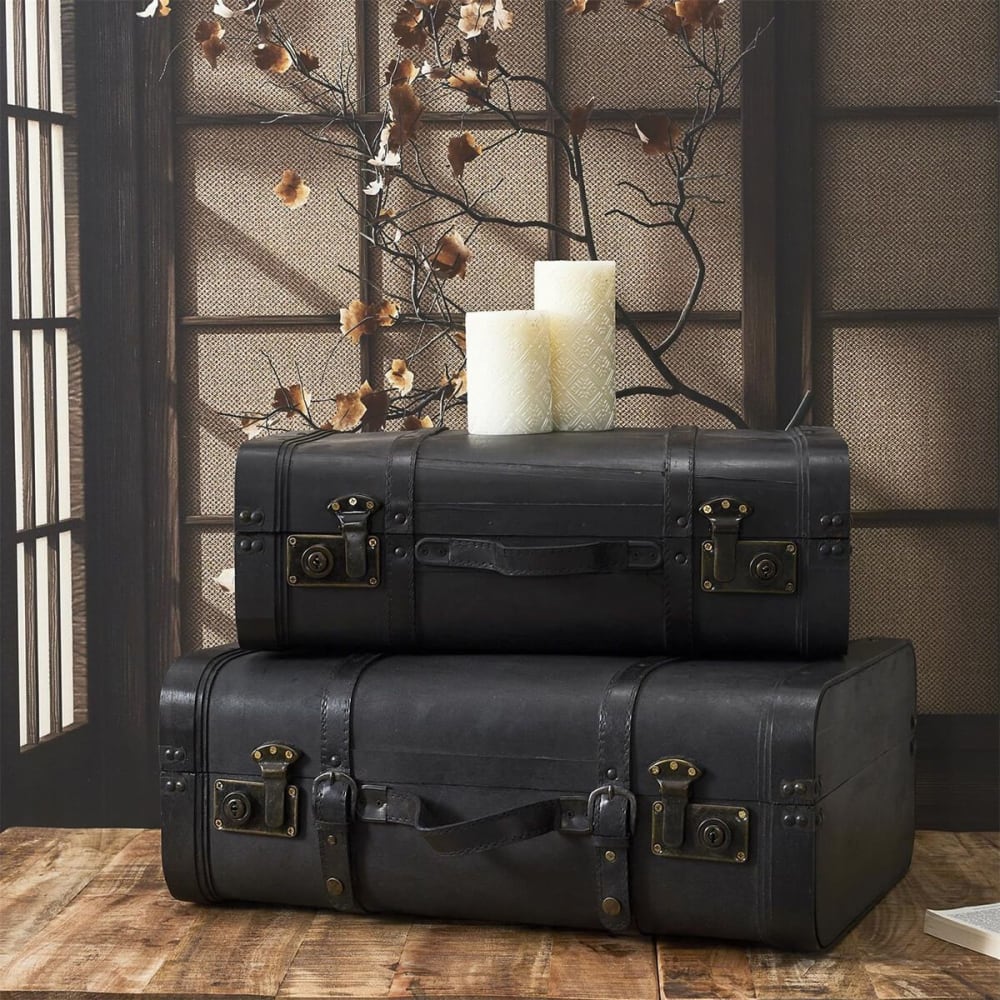 Lot de 2 malles de rangement vintage simili cuir