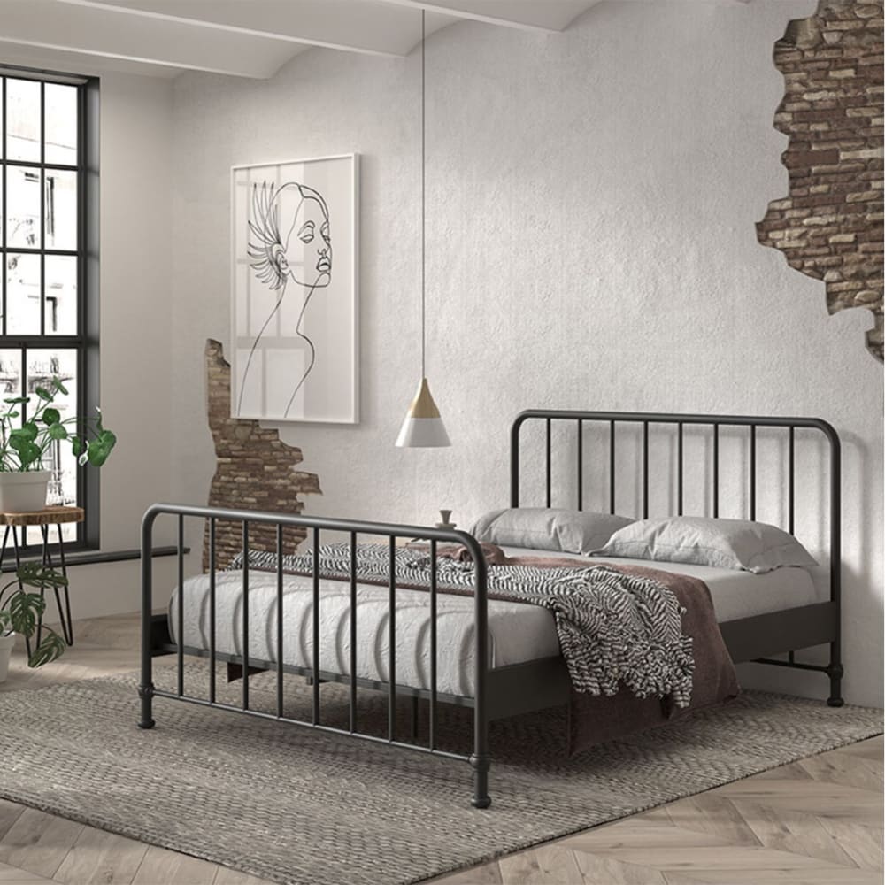 Lit  à barreaux 160x200cm métal poudré noir