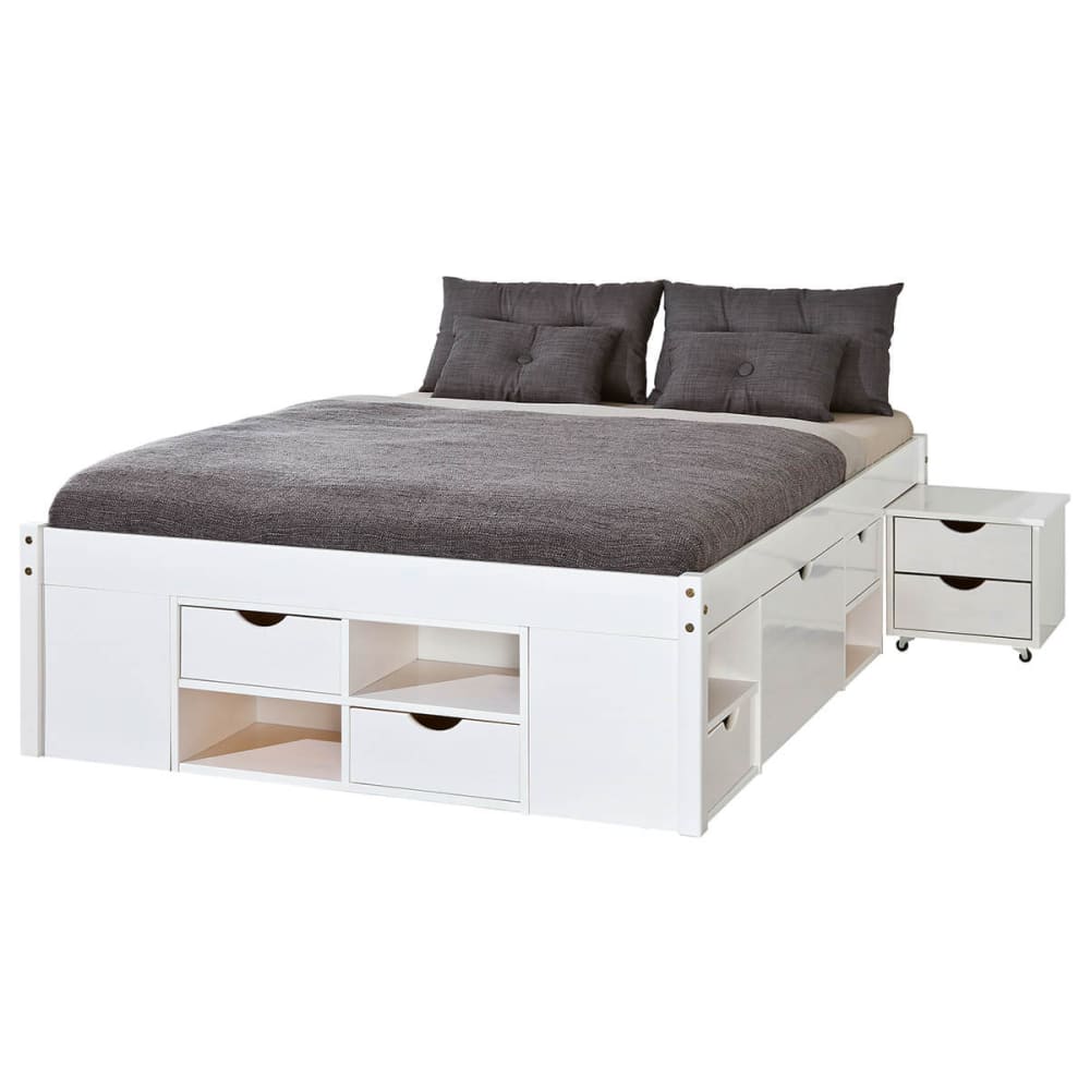 Lit 160x200cm multi-rangement vernis blanc