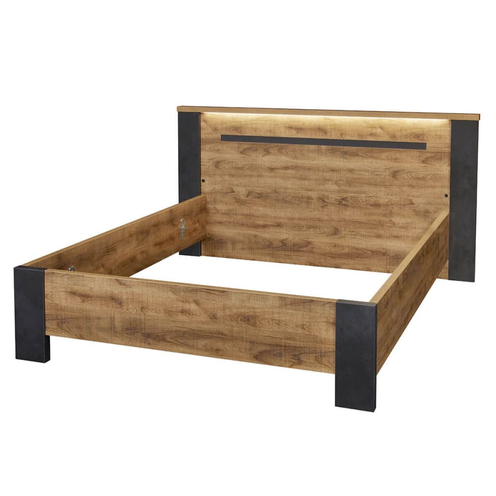 Lit 160x200cm effet bois et béton anthracite avec leds