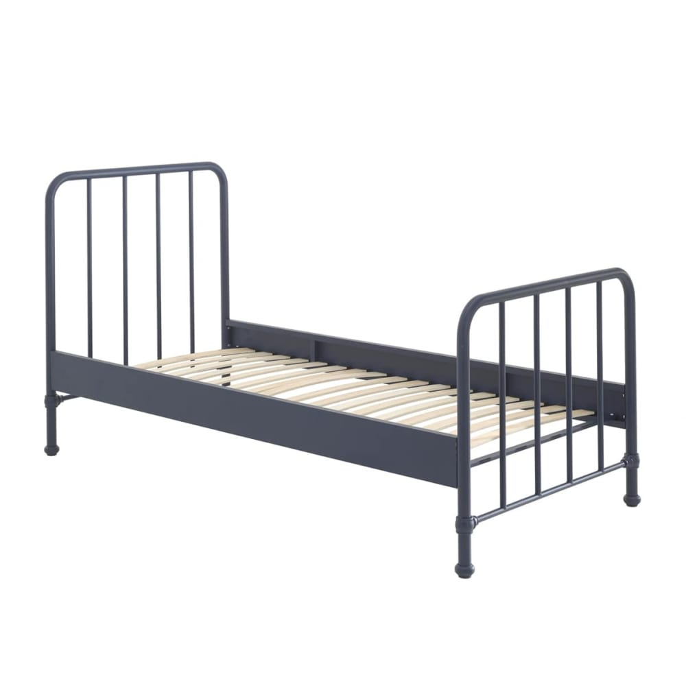 Lit à barreaux 90x200cm métal poudré bleu
