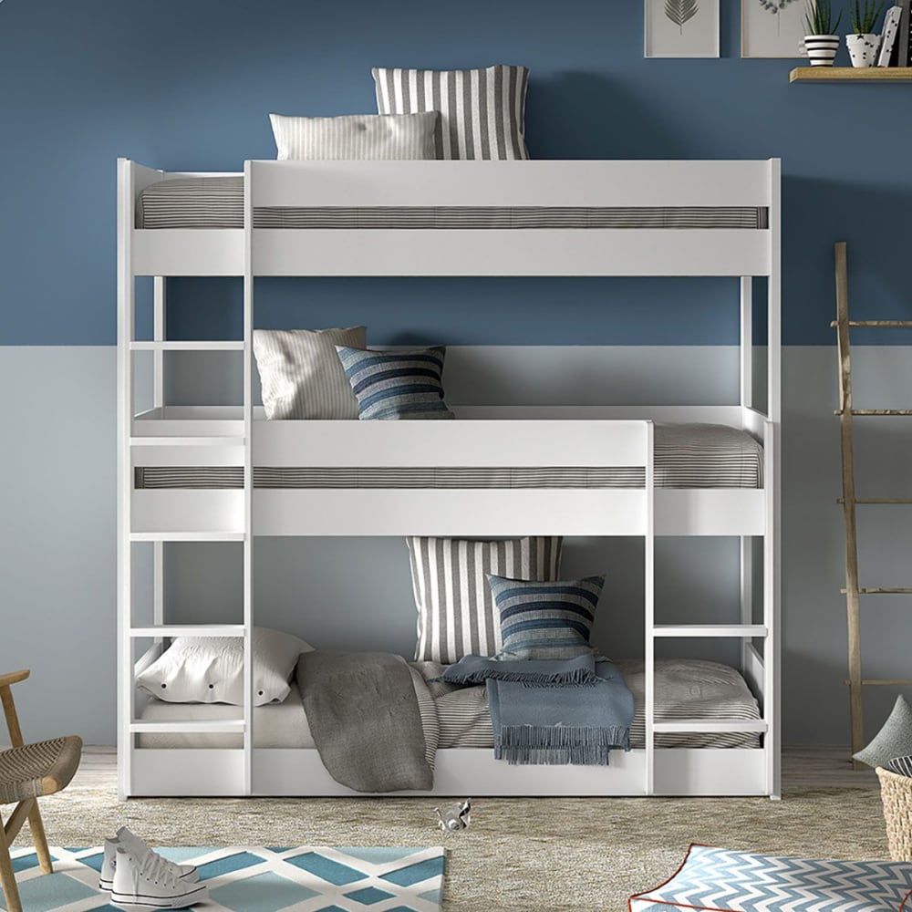 Lit superposé en pin laqué blanc 3 couchages 90x200cm - Maisons du Monde