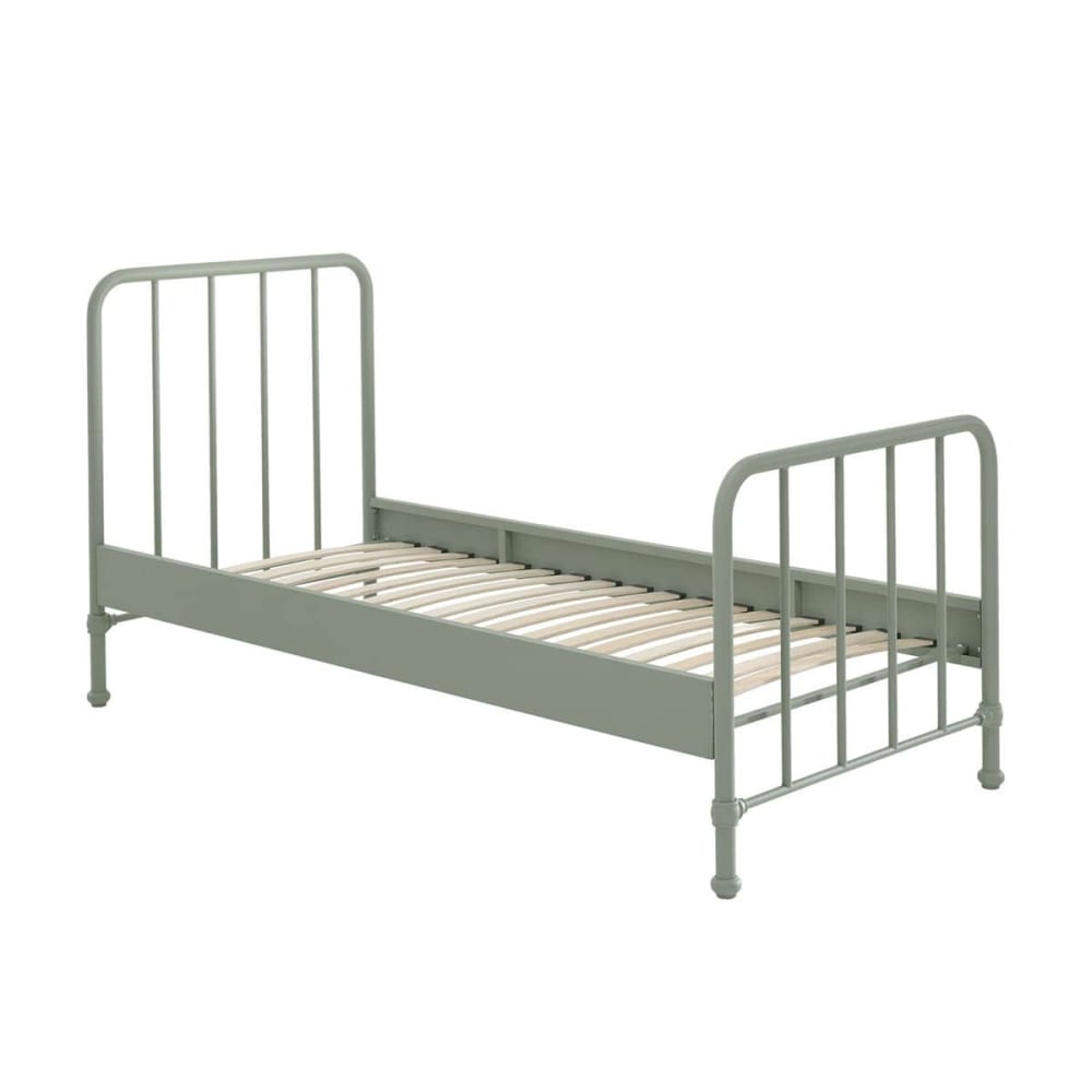 Lit à barreaux 90x200cm métal poudré vert olive