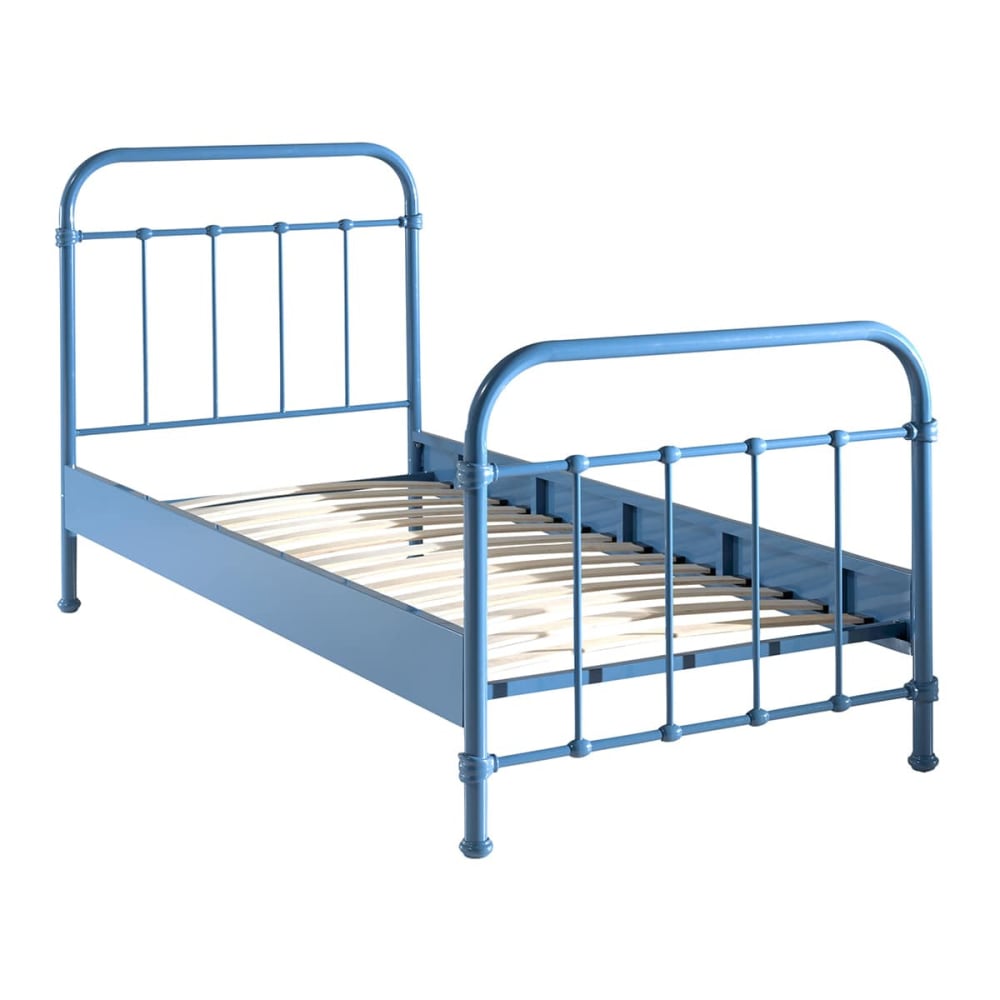 Lit à barreaux 90x200cm en métal bleu
