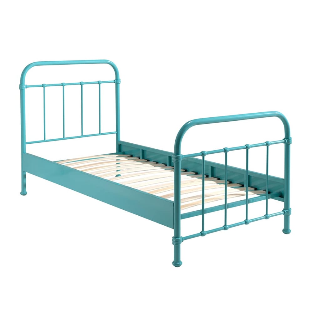 Lit à barreaux 90x200cm en métal turquoise